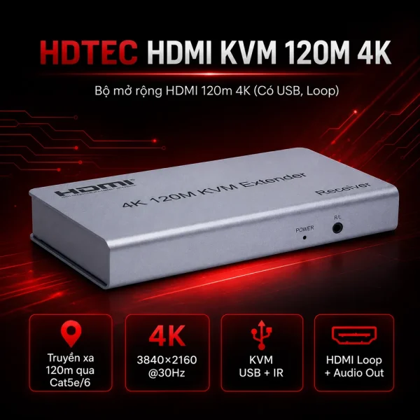 HDTEC HDMI KVM 120M 4K (Có USB, Loop) (Bộ mở rộng HDMI 120m 4K)