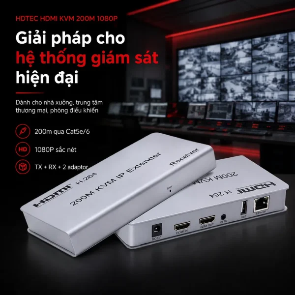 HDTEC HDMI KVM 200M 1080P (Tích hợp chia 2 HDMI)