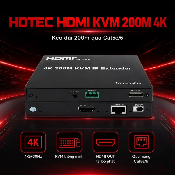 HDTEC HDMI KVM 200M 4K (Tích hợp chia 2 HDMI)