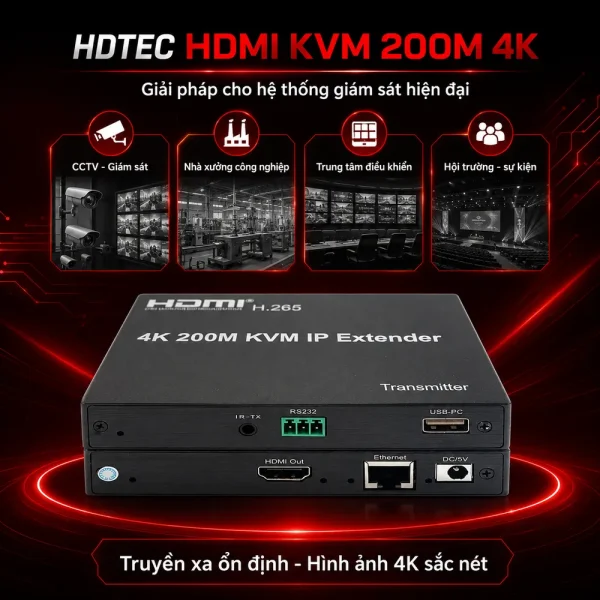 HDTEC HDMI KVM 200M 4K (Tích hợp chia 2 HDMI)
