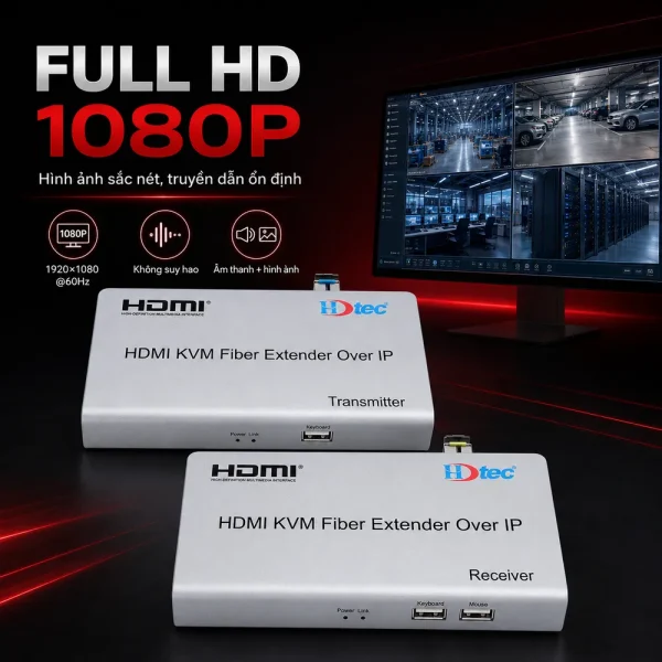 HDTEC HDMI KVM CONVERTER 1080P (Kéo dài HDMI + USB bằng Cáp Quang)