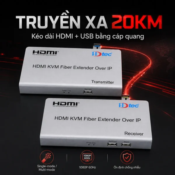 HDTEC HDMI KVM CONVERTER 1080P (Kéo dài HDMI + USB bằng Cáp Quang)
