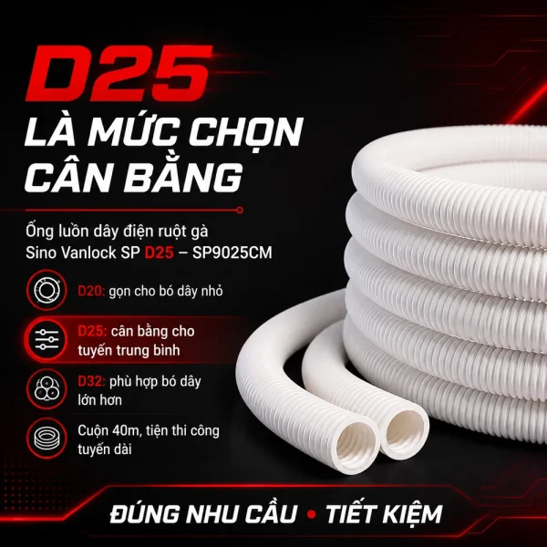 Ống luồn dây điện ruột gà Sino Vanlock SP D25 – SP9025CM