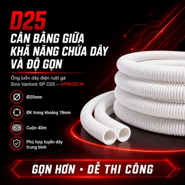 Ống luồn dây điện ruột gà Sino Vanlock SP D25 – SP9025CM
