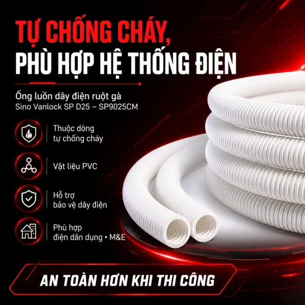 Ống luồn dây điện ruột gà Sino Vanlock SP D25 – SP9025CM
