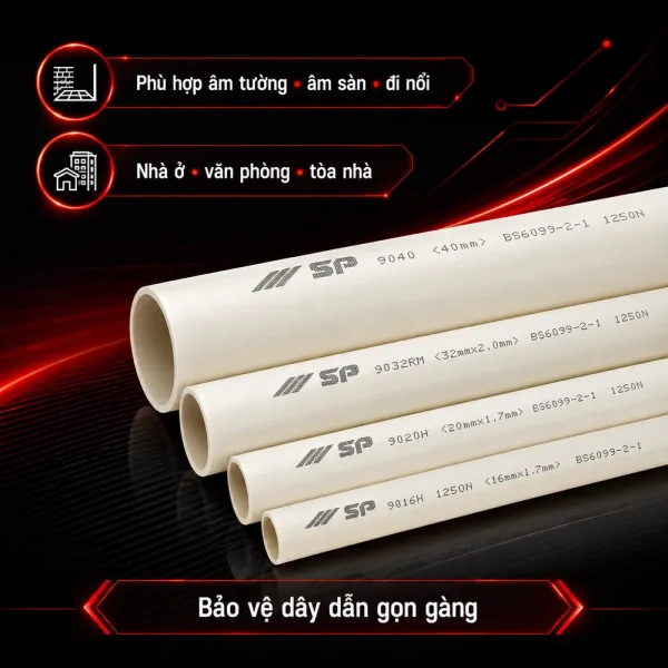 Ống nhựa cứng luồn dây điện Sino SP9016H 1250N 50 cây/bó