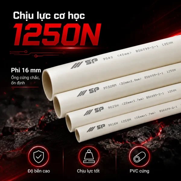 Ống nhựa cứng luồn dây điện Sino SP9016H 1250N 50 cây/bó