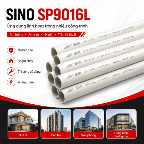 Ống nhựa cứng luồn dây điện Sino SP9016L 50 cây/bó