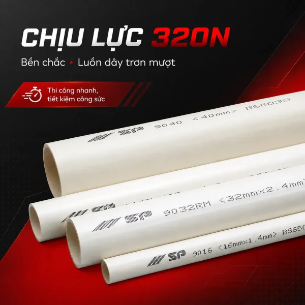 Ống nhựa cứng luồn dây điện Sino SP9016LS 320N 50 cây/bó