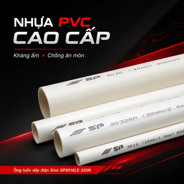 Ống nhựa cứng luồn dây điện Sino SP9016LS 320N 50 cây/bó