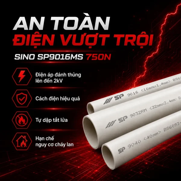 Ống nhựa cứng luồn dây điện Sino SP9016MS 750N 50 cây/bó