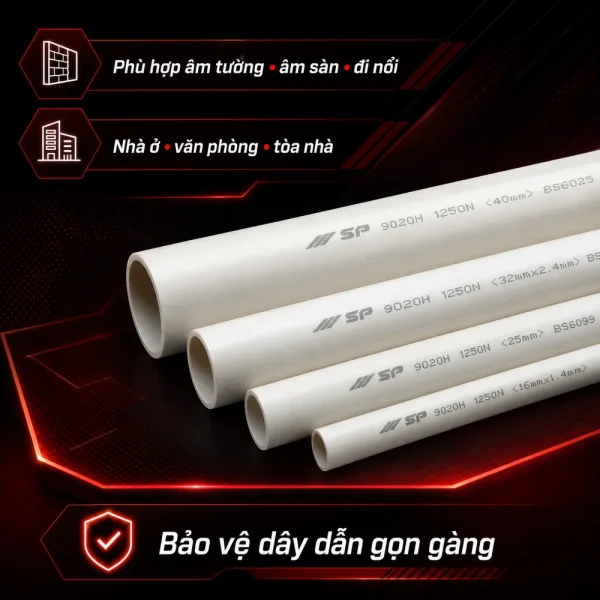 Ống nhựa cứng luồn dây điện Sino SP9020H 1250N 25 cây/bó