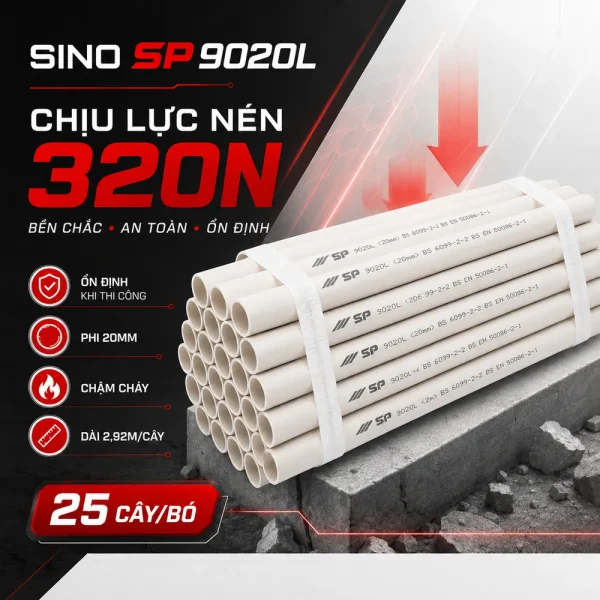 Ống nhựa cứng luồn dây điện Sino SP9020L 25 cây/bó