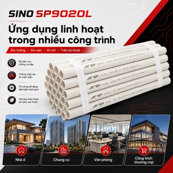 Ống nhựa cứng luồn dây điện Sino SP9020L 25 cây/bó