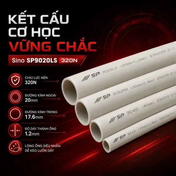 Ống nhựa cứng luồn dây điện Sino SP9020LS 320N 25 cây/bó