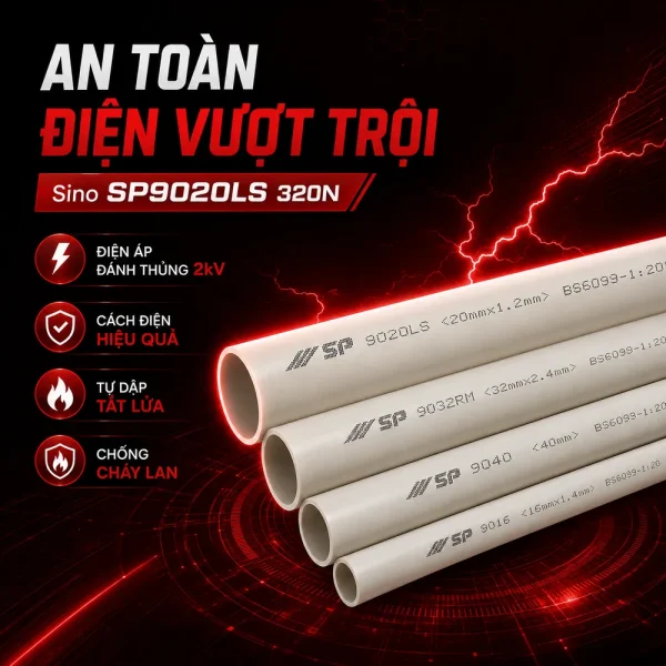 Ống nhựa cứng luồn dây điện Sino SP9020LS 320N 25 cây/bó