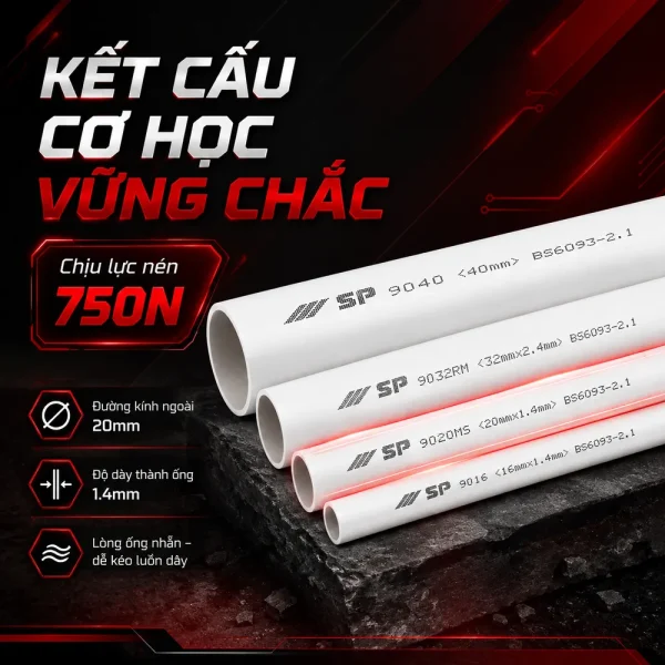 Ống nhựa cứng luồn dây điện Sino SP9020MS 750N 25 cây/bó