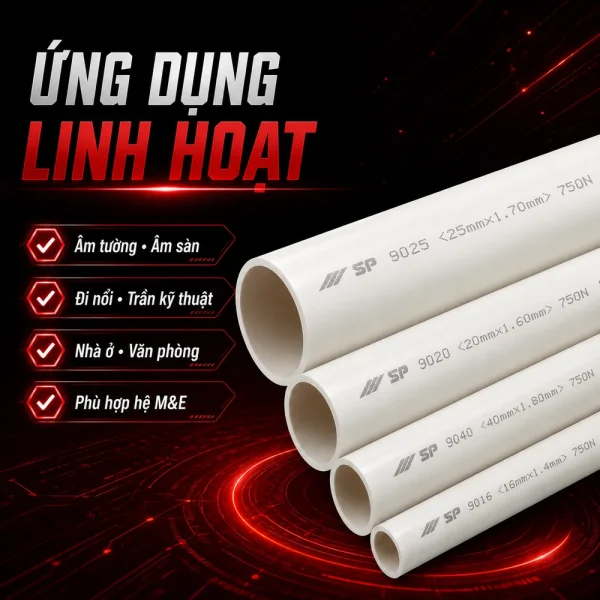Ống nhựa cứng luồn dây điện Sino SP9025 750N 20 cây/bó