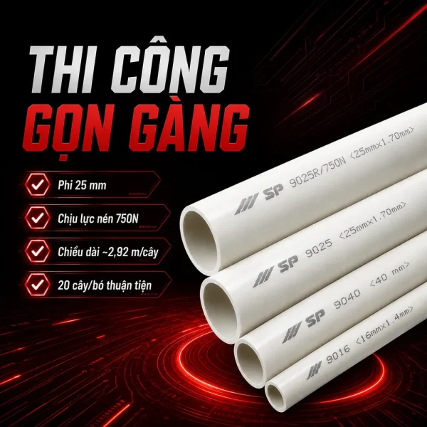 Ống nhựa cứng luồn dây điện Sino SP9025 750N 20 cây/bó