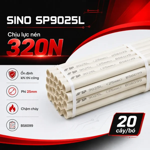 Ống nhựa cứng luồn dây điện Sino SP9025L 20 cây/bó