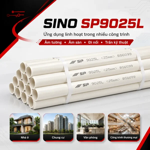 Ống nhựa cứng luồn dây điện Sino SP9025L 20 cây/bó