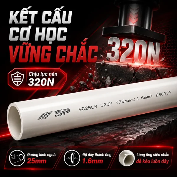 Ống nhựa cứng luồn dây điện Sino SP9025LS 320N 20 cây/bó