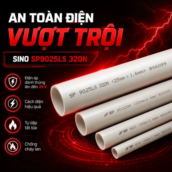 Ống nhựa cứng luồn dây điện Sino SP9025LS 320N 20 cây/bó