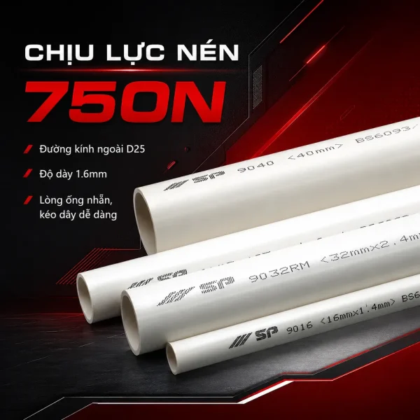 Ống nhựa cứng luồn dây điện Sino SP9025MS 750N 25 cây/bó