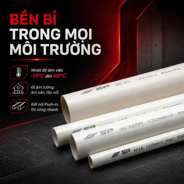 Ống nhựa cứng luồn dây điện Sino SP9025MS 750N 25 cây/bó