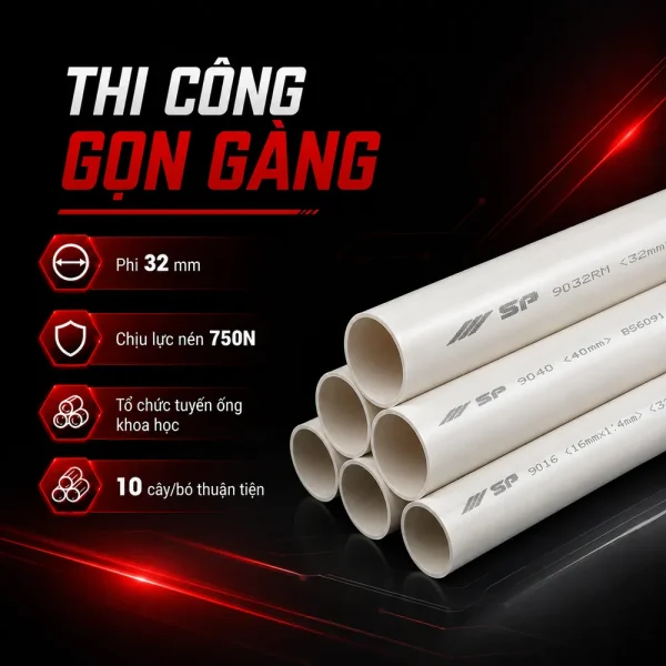 Ống nhựa cứng luồn dây điện Sino SP9032 750N 10 cây/bó