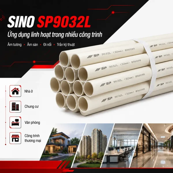 Ống nhựa cứng luồn dây điện Sino SP9032L 10 cây/bó