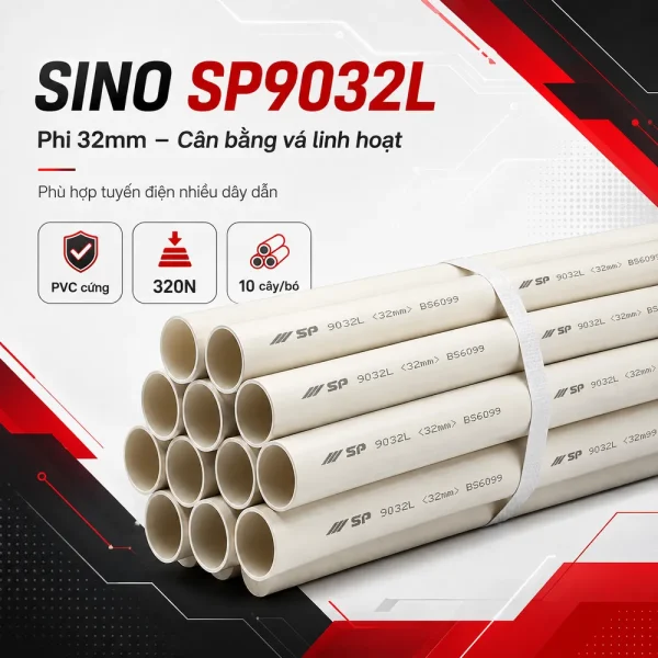 Ống nhựa cứng luồn dây điện Sino SP9032L 10 cây/bó
