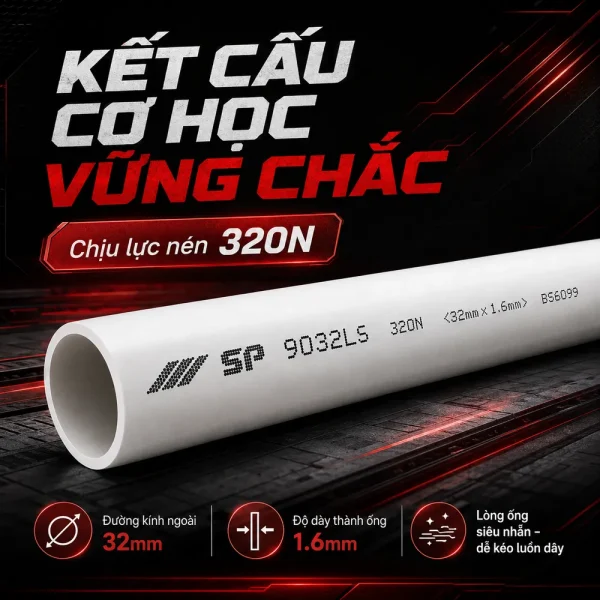Ống nhựa cứng luồn dây điện Sino SP9032LS 320N 10 cây/bó
