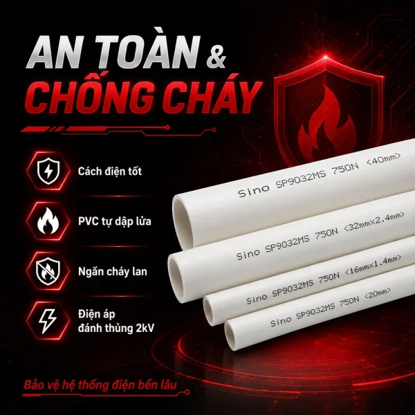 Ống nhựa cứng luồn dây điện Sino SP9032MS 750N 10 cây/bó