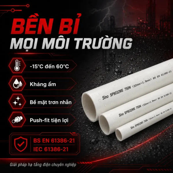 Ống nhựa cứng luồn dây điện Sino SP9032MS 750N 10 cây/bó