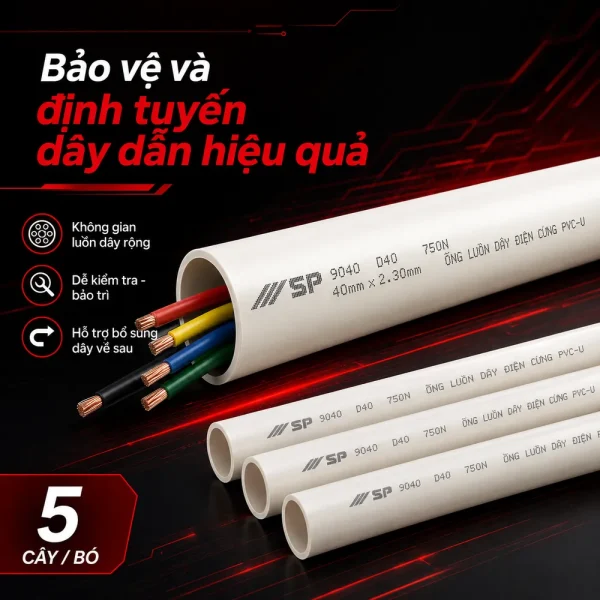 Ống nhựa cứng luồn dây điện Sino SP9040 750N 5 cây/bó