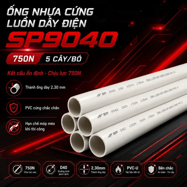 Ống nhựa cứng luồn dây điện Sino SP9040 750N 5 cây/bó