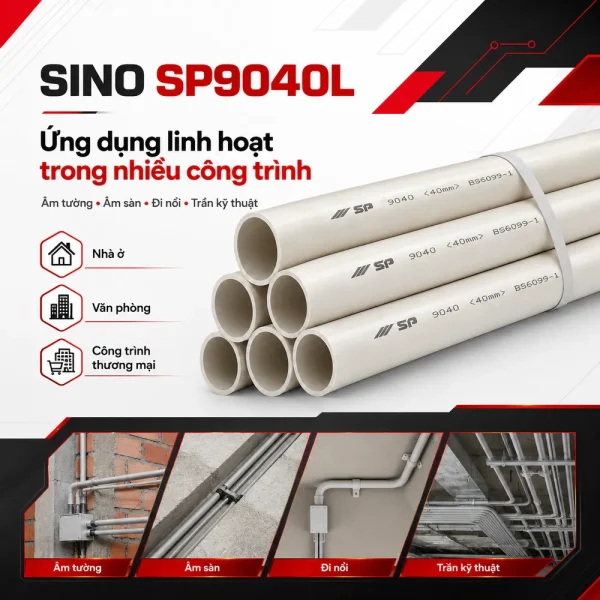Ống nhựa cứng luồn dây điện Sino SP9040L 5 cây/bó