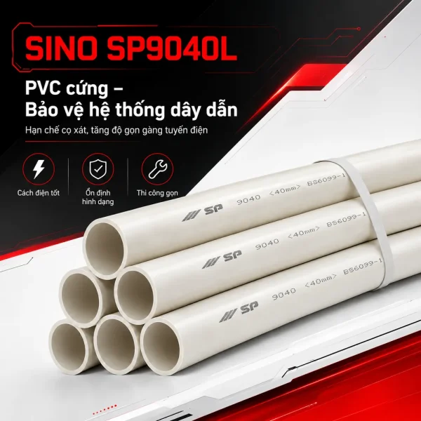 Ống nhựa cứng luồn dây điện Sino SP9040L 5 cây/bó