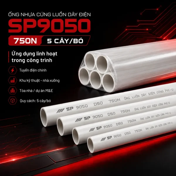 Ống nhựa cứng luồn dây điện Sino SP9050 750N 5 cây/bó