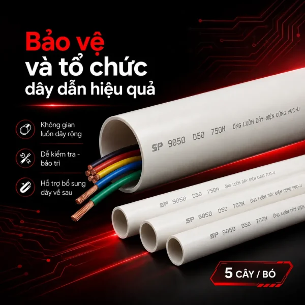 Ống nhựa cứng luồn dây điện Sino SP9050 750N 5 cây/bó