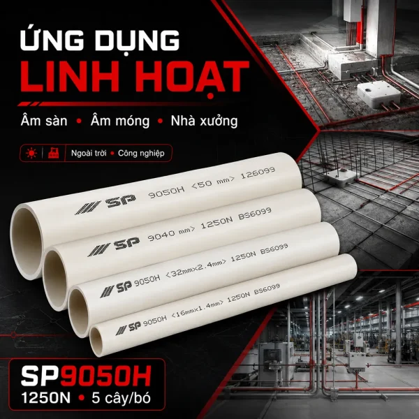 Ống nhựa cứng luồn dây điện Sino SP9050H 1250N 5 cây/bó