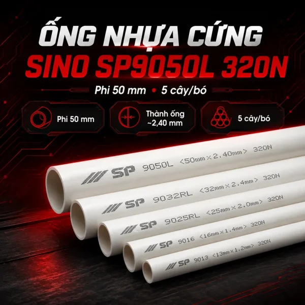 Ống nhựa cứng luồn dây điện Sino SP9050L 5cây/bó