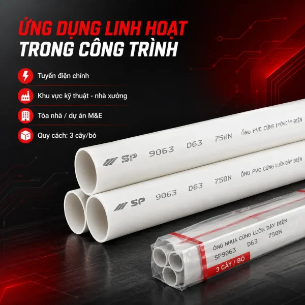 Ống nhựa cứng luồn dây điện Sino SP9063 750N 3 cây/bó