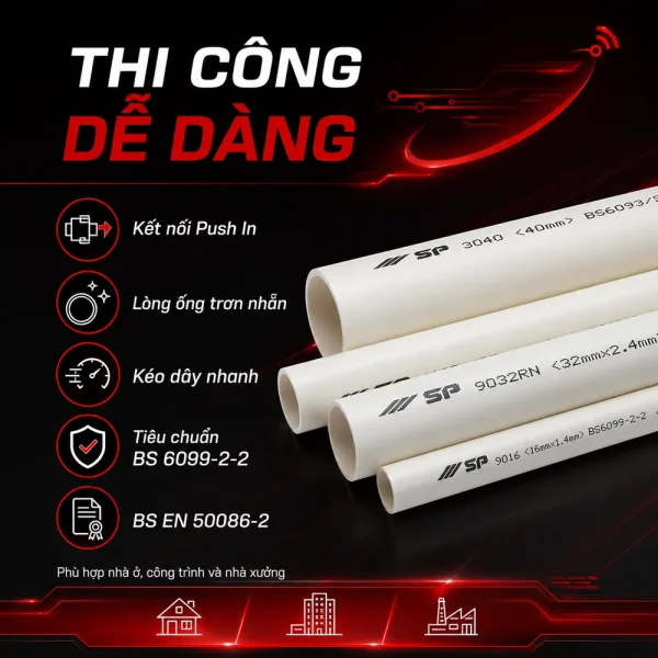 Ống nhựa cứng luồn dây điện Sino VL9020 320N 25 cây/bó