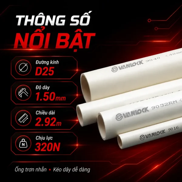 Ống nhựa cứng luồn dây điện Sino VL9025 320N 20 cây/bó
