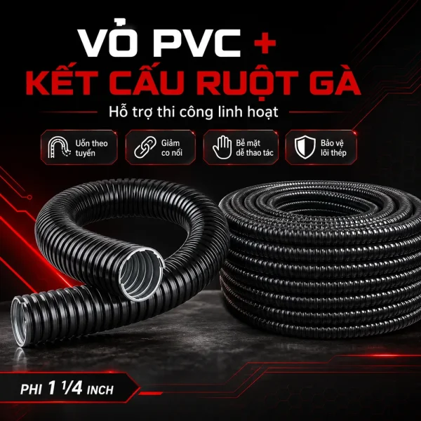 Ống ruột gà lõi thép bọc nhựa đường kính 1 1/4 inch D32