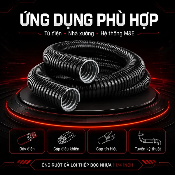 Ống ruột gà lõi thép bọc nhựa đường kính 1 1/4 inch D32