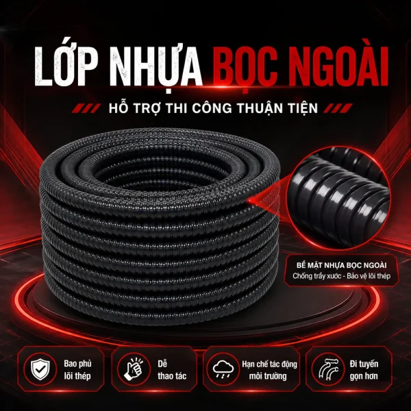 Ống ruột gà lõi thép bọc nhựa đường kính 3 inch