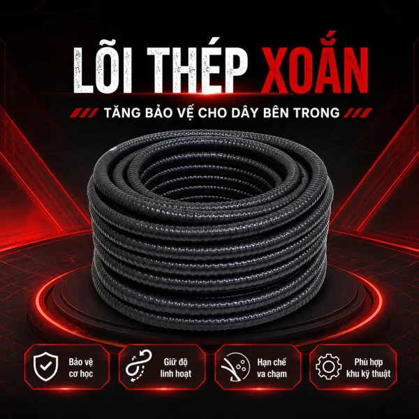 Ống ruột gà lõi thép bọc nhựa đường kính 3 inch
